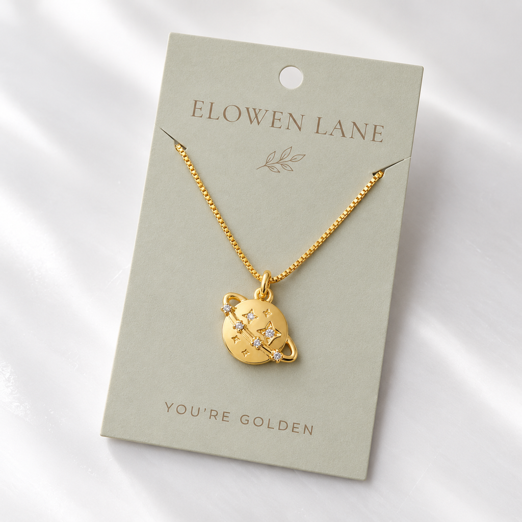 Gold Saturn Necklace - Celestial Planet Pendant Waterproof Necklace
