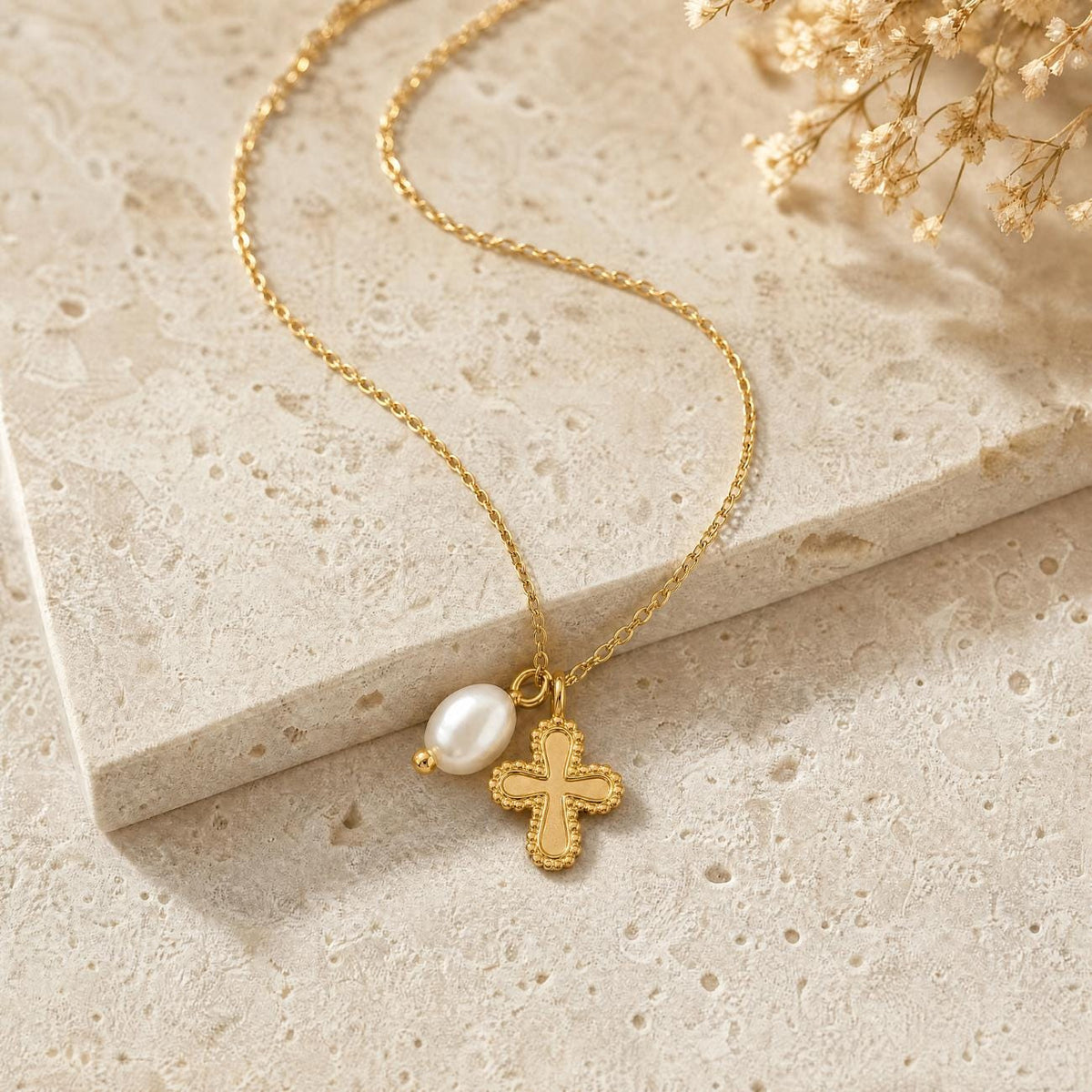 Gold Cross and Pearl Necklace, Meaningful Gift for Her, Dainty Cross Necklace, Birthday Gift for Daughter Sister Friend