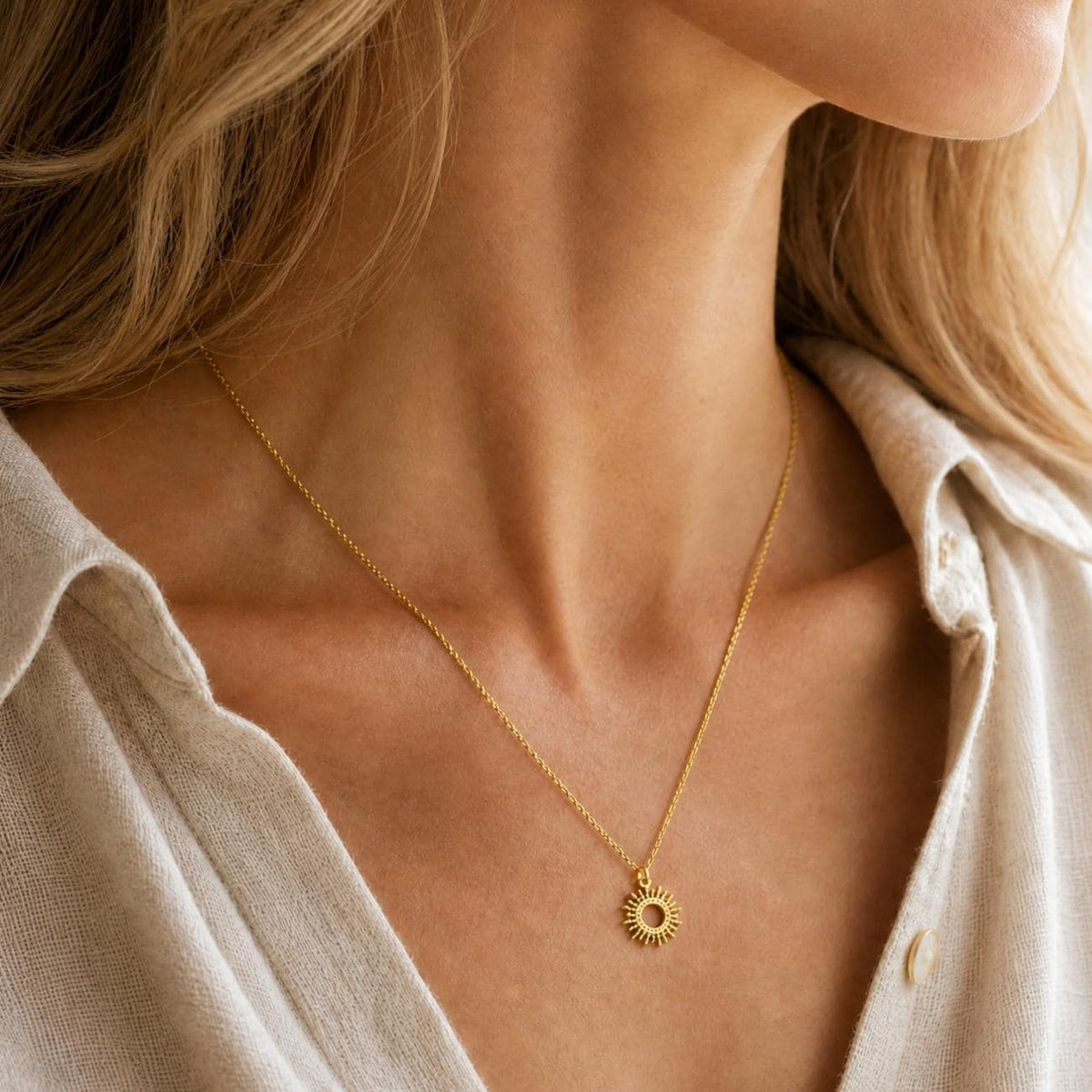Radiate Gold Sunburst Necklace, Dainty Sun Pendant, Celestial Jewellery, Birthday Gift for Her, Waterproof Necklace