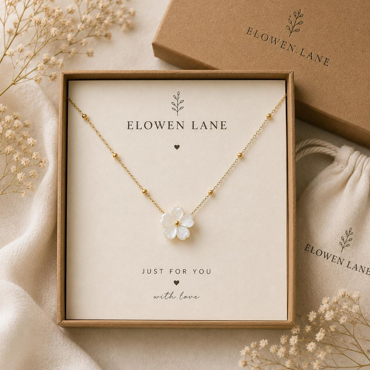 Mother of Pearl Flower Necklace, Gold Plated, Nature Inspired Floral Jewellery