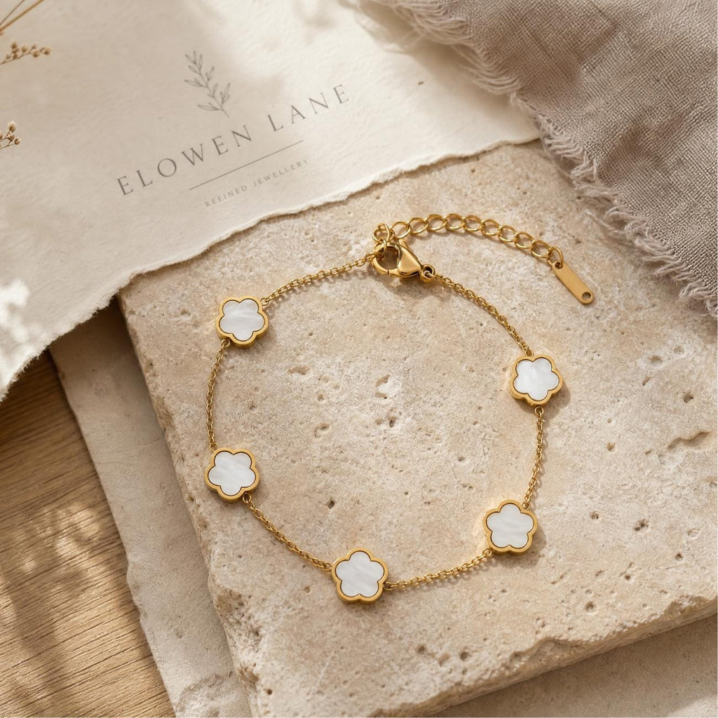 Mother of Pearl Clover Bracelet, Lucky Four Leaf Clover Jewellery, Meaningful Gift for Her, Birthday Gift for Daughter Friend