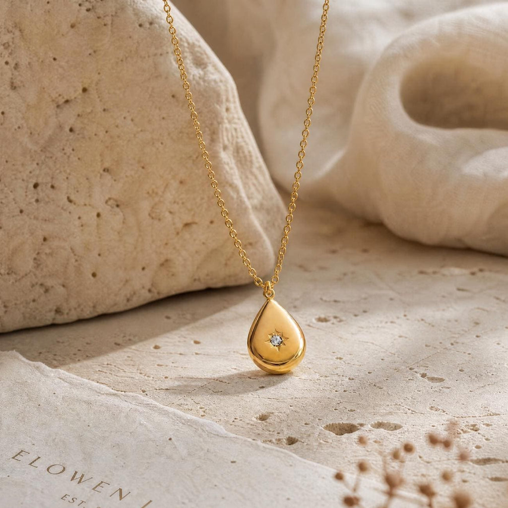 Gold North Star Teardrop Necklace, Minimalist Follow Your Star Pendant, Meaningful Gift for Her, Modern Celestial Jewellery