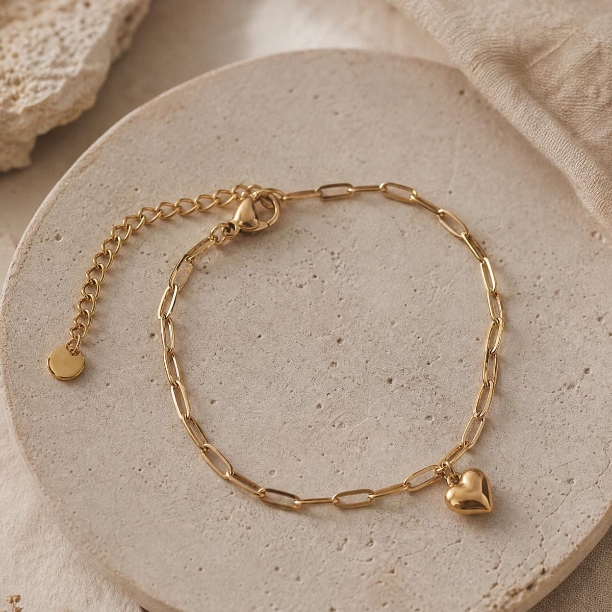 Gold Heart Bracelet, Paperclip Chain Bracelet, Meaningful Gift for Her, Gift for Daughter Sister Friend