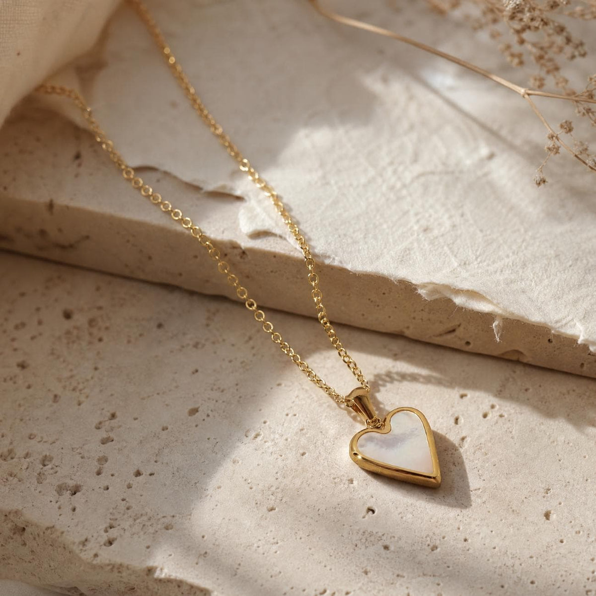 Personalised Mother of Pearl Heart Necklace, Engraved Keepsake Gift for Her, Gold Heart Necklace