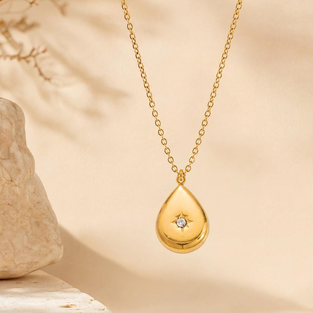 Gold North Star Teardrop Necklace, Minimalist Follow Your Star Pendant, Meaningful Gift for Her, Modern Celestial Jewellery
