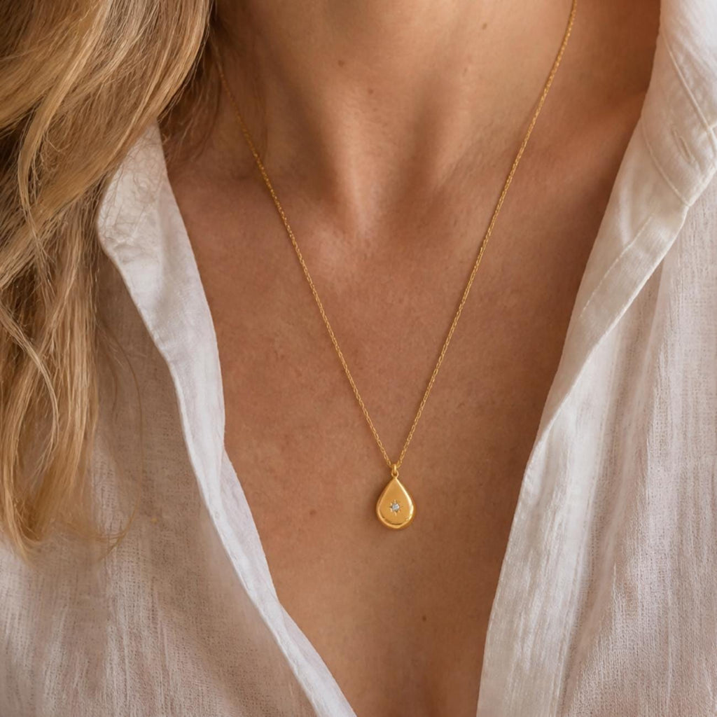 Gold North Star Teardrop Necklace, Minimalist Follow Your Star Pendant, Meaningful Gift for Her, Modern Celestial Jewellery