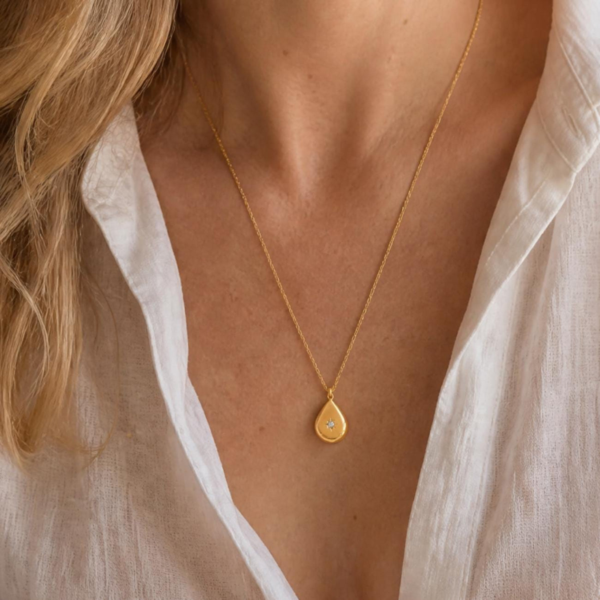 Gold North Star Teardrop Necklace, Minimalist Follow Your Star Pendant, Meaningful Gift for Her, Modern Celestial Jewellery