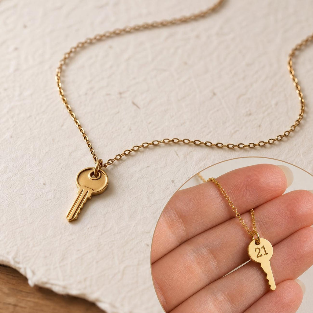 Personalised 21st Birthday Key Necklace, Engraved 21st Birthday Gift for Her, Daughter, Granddaughter, Sister, Milestone Birthday Gift