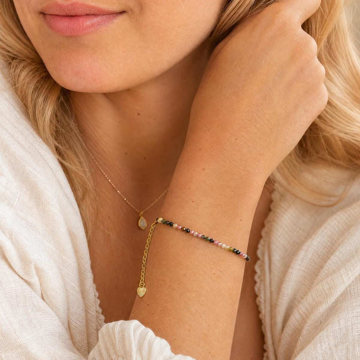 Rainbow Tourmaline Bracelet, Dainty Gemstone Bracelet, Genuine Tourmaline Jewellery, Colourful Beaded Bracelet, Birthday Gift for Her