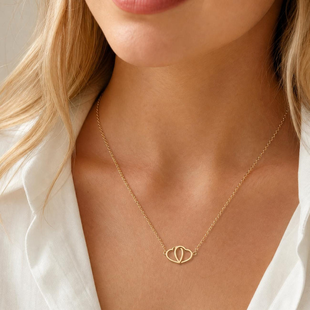 Linked Hearts Necklace, Interlocking Double Hearts, Meaningful Love Gift for Her, Girlfriend Wife Anniversary Gift, Gold Heart Jewellery