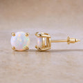 White Opal Stud Earrings, Tiny Gold Opal Earrings, Dainty 5mm Studs, October Birthstone, Minimalist Earrings, Birthday Gift for Her