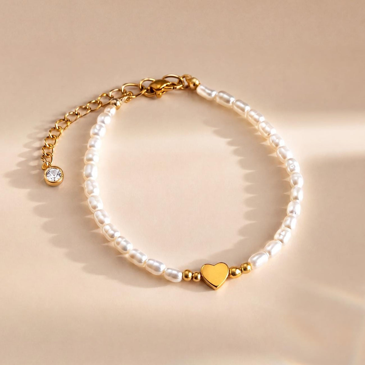 Pearl Heart Bracelet, Bridesmaid Bracelet, Flower Girl Jewellery, Dainty Pearl Bracelet, Gift for Her Birthday