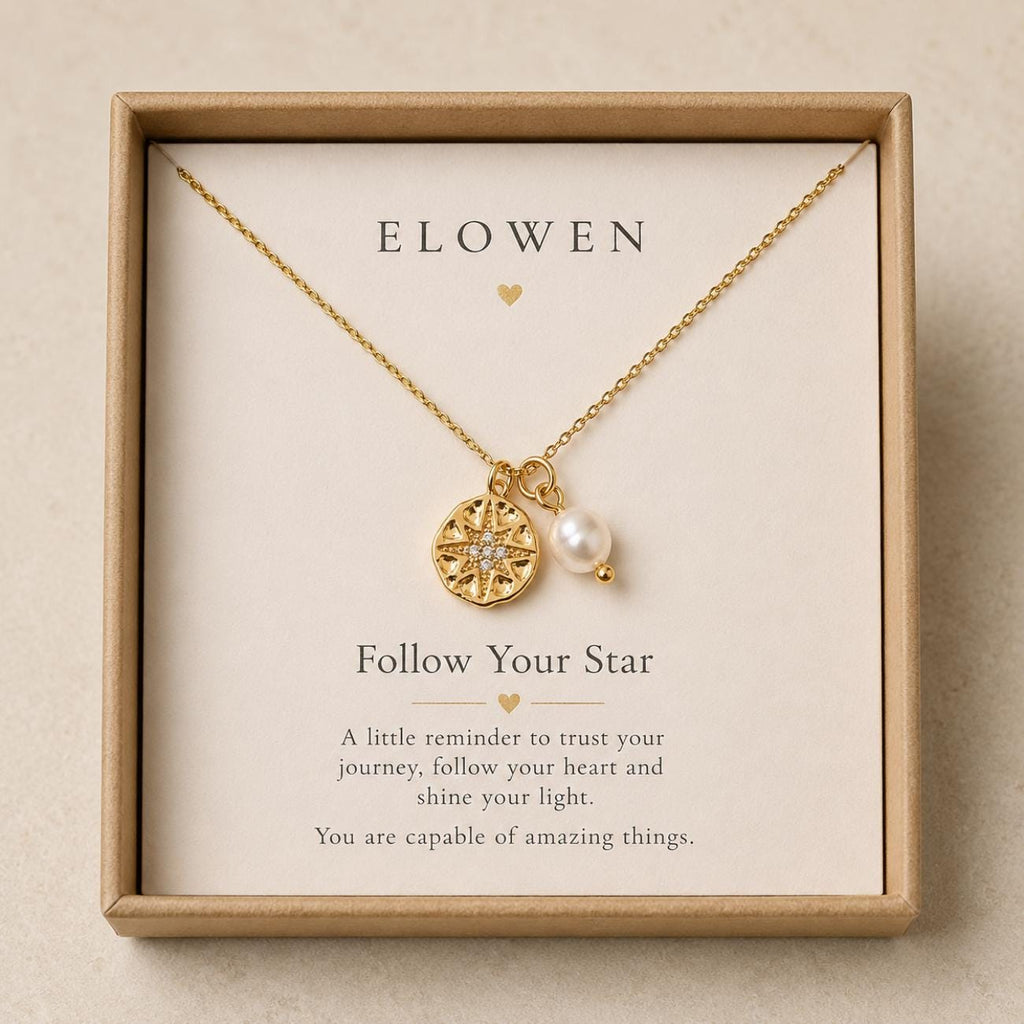 Guiding Star Necklace with Pearl, Celestial Gold Necklace, Meaningful Jewellery Gift for Her, Birthday Gift, New Beginnings Gift