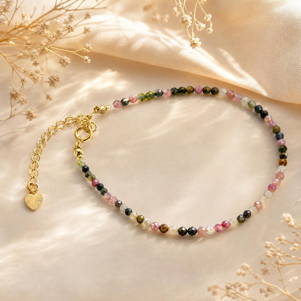 Rainbow Tourmaline Bracelet, Dainty Gemstone Bracelet, Genuine Tourmaline Jewellery, Colourful Beaded Bracelet, Birthday Gift for Her
