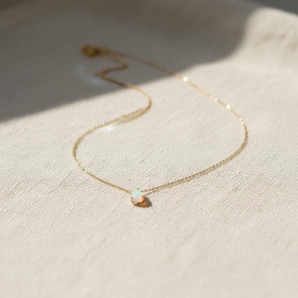 White Opal Teardrop Necklace, Dainty Opal Pendant Necklace, Meaningful Gift for Her, New Beginnings Gift, October Birthstone Jewellery shown in an AI-generated listing photo