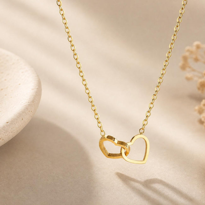 Linked Hearts Necklace, Interlocking Double Hearts, Meaningful Love Gift for Her, Girlfriend Wife Anniversary Gift, Gold Heart Jewellery