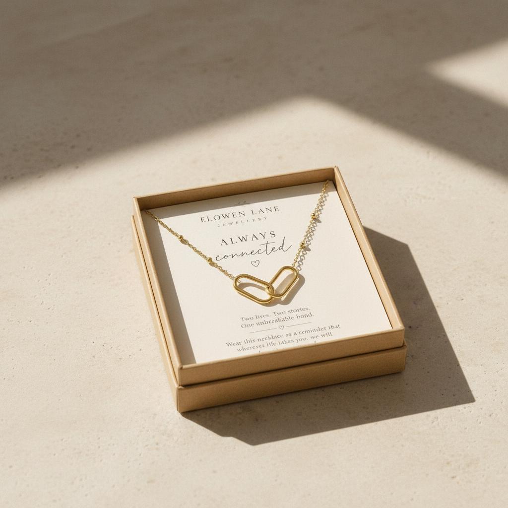 Always Connected Necklace, Interlocking Link Necklace, Meaningful Gift for Her, Best Friend Sister Daughter Gift shown in an AI-generated listing photo