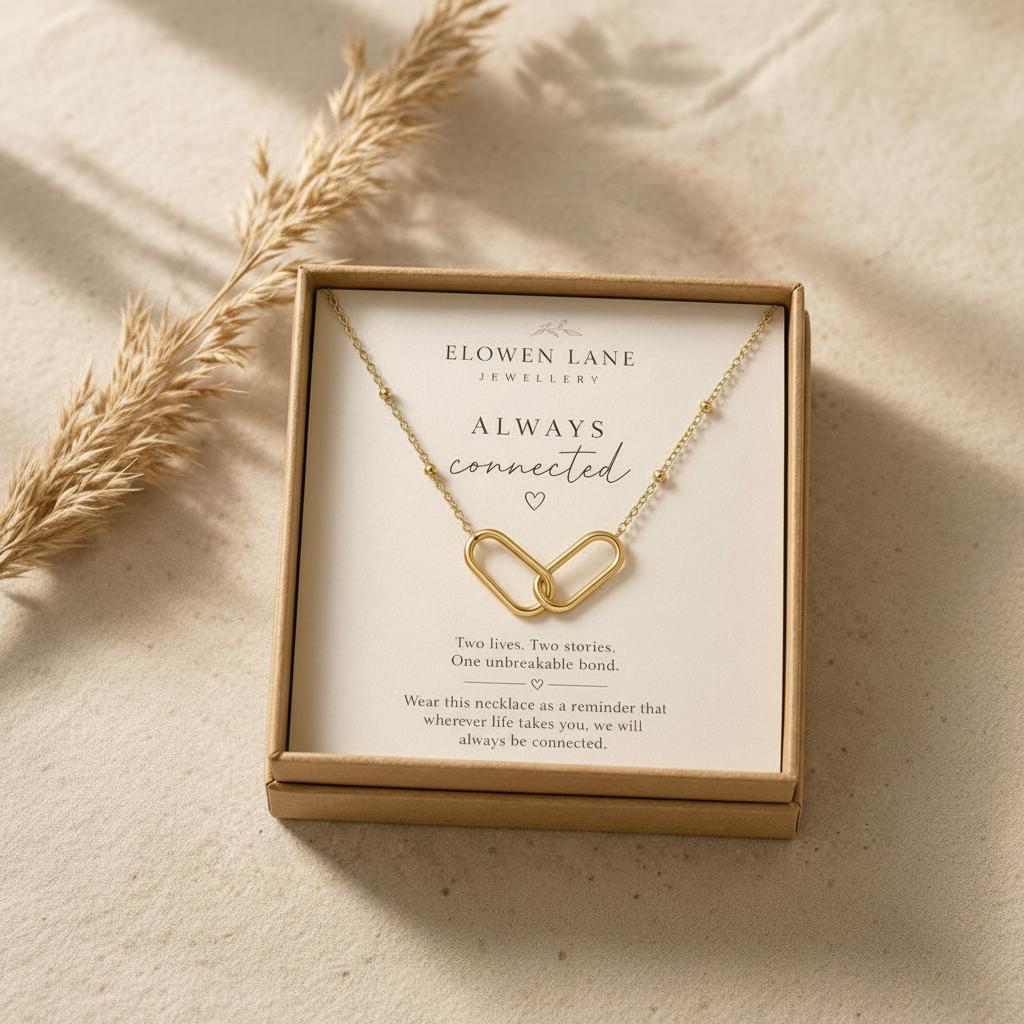 Always Connected Necklace, Interlocking Link Necklace, Meaningful Gift for Her, Best Friend Sister Daughter Gift shown in an AI-generated listing photo
