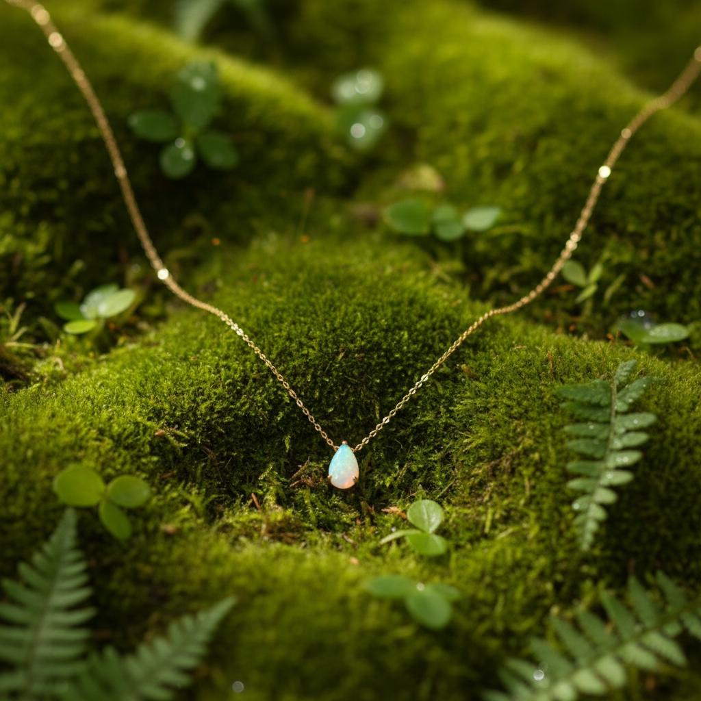 White Opal Teardrop Necklace, Dainty Opal Pendant Necklace, Meaningful Gift for Her, New Beginnings Gift, October Birthstone Jewellery shown in an AI-generated listing photo