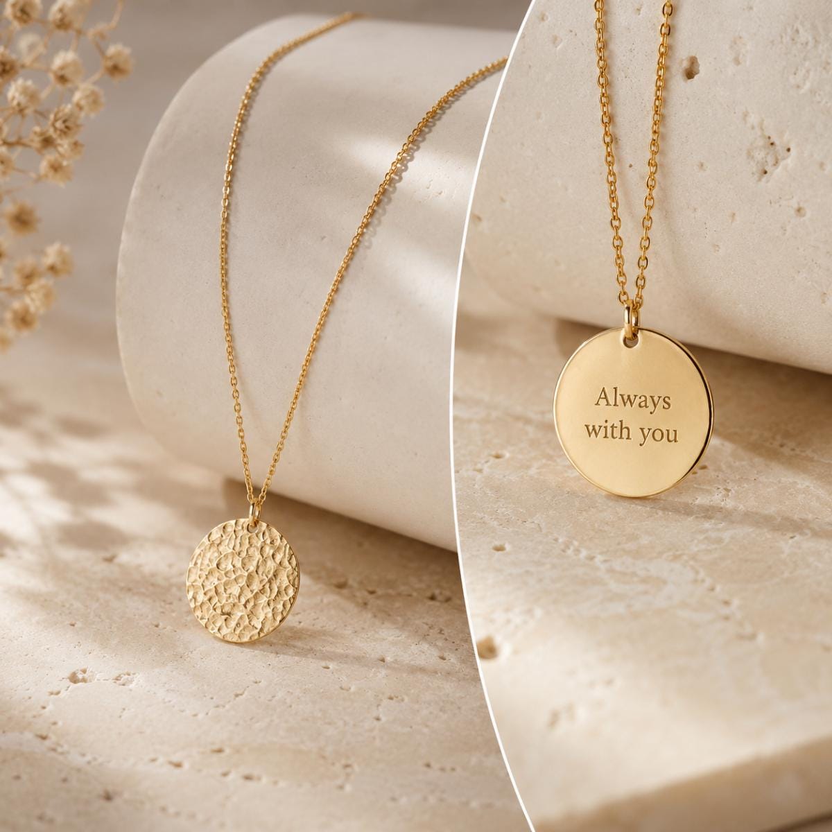 Personalised Hammered Disc Necklace, Engraved Secret Message Necklace, Textured Pendant, Custom Necklace for Her