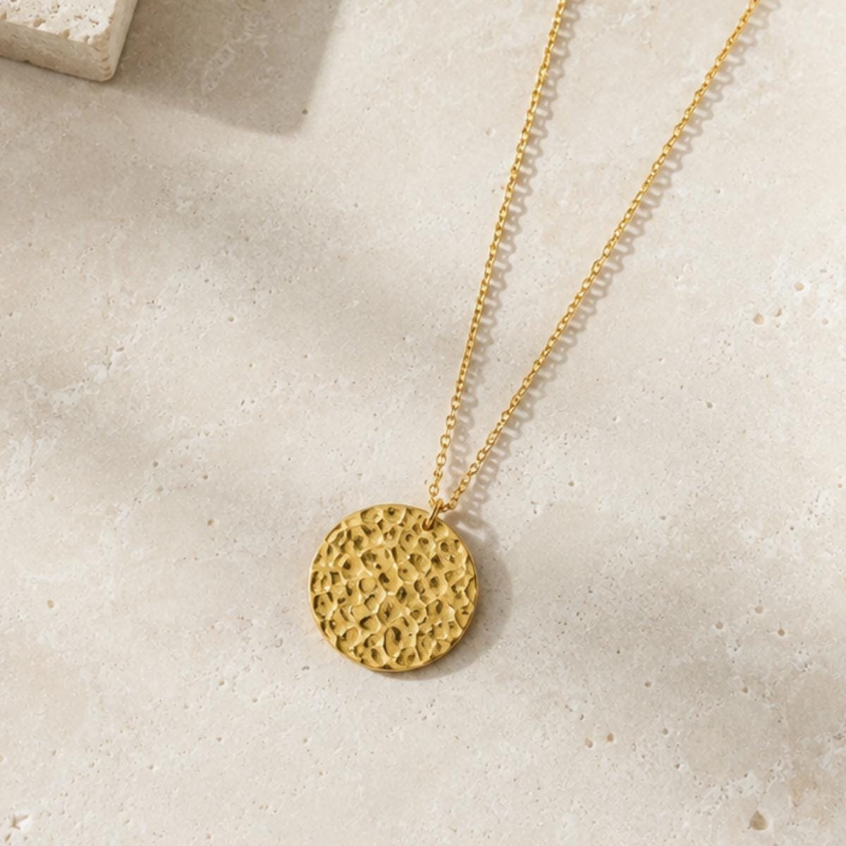 Personalised Hammered Disc Necklace, Engraved Secret Message Necklace, Textured Pendant, Custom Necklace for Her