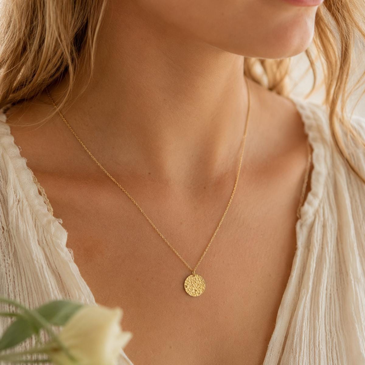 Personalised Hammered Disc Necklace, Engraved Secret Message Necklace, Textured Pendant, Custom Necklace for Her