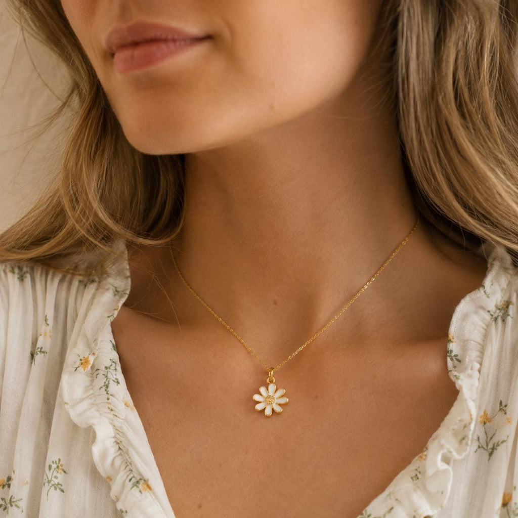 Daisy Necklace, 18K Gold Plated White Enamel Flower Pendant, Dainty Floral Necklace, New Beginnings Gift for Her