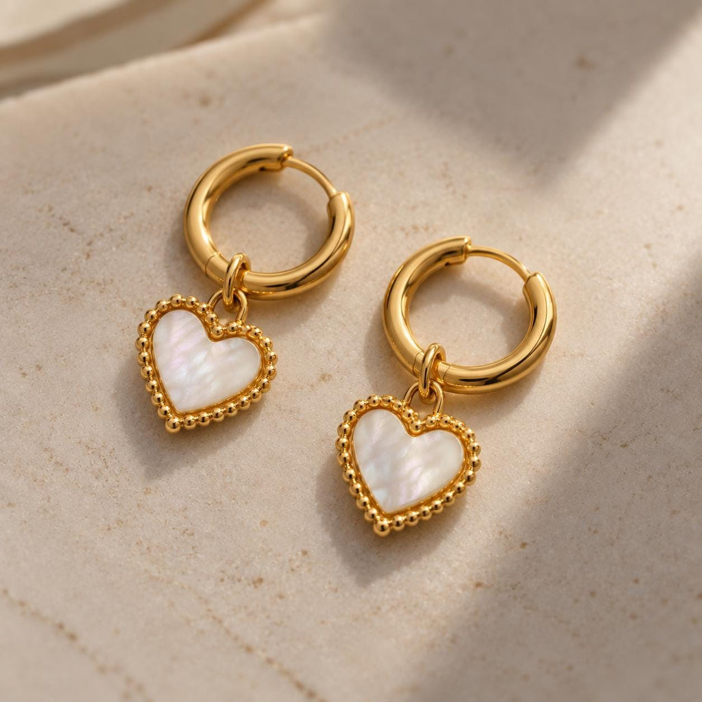 Pearlescent Heart Huggie Earrings - Tarnish Resistant - Jewellery Gift for Girlfriend