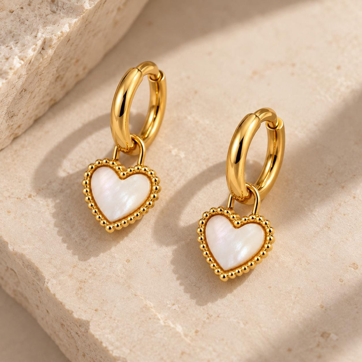 Pearlescent Heart Huggie Earrings - Tarnish Resistant - Jewellery Gift for Girlfriend