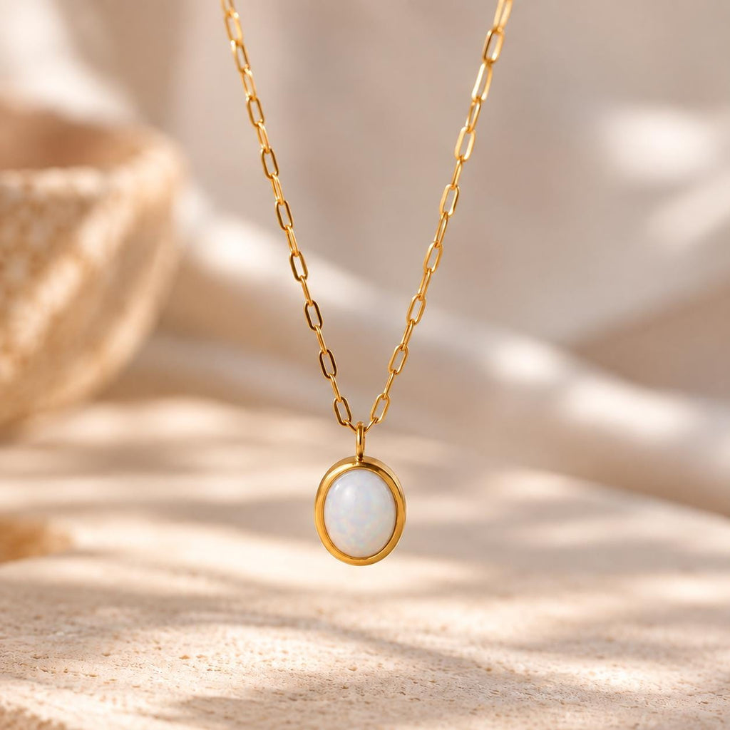 White Opal Necklace, October Birthstone Jewellery, New Beginnings Pendant