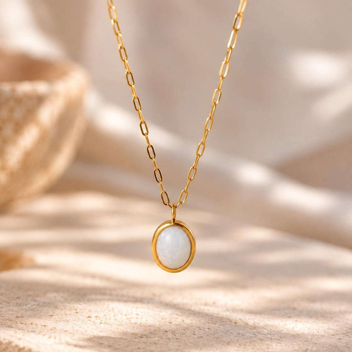 White Opal Necklace, October Birthstone Jewellery, New Beginnings Pendant