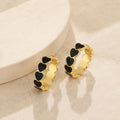 Black Heart Hoop Earrings, Black Enamel Earrings, Dainty Gold Hoops, Heart Earrings for Women