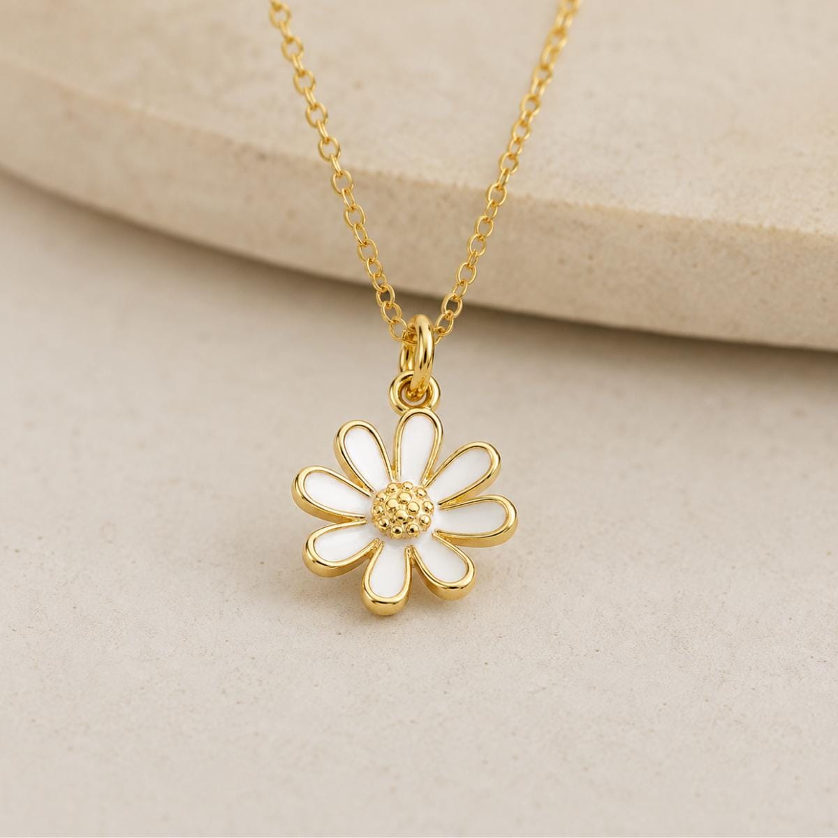 Daisy Necklace, 18K Gold Plated White Enamel Flower Pendant, Dainty Floral Necklace, New Beginnings Gift for Her