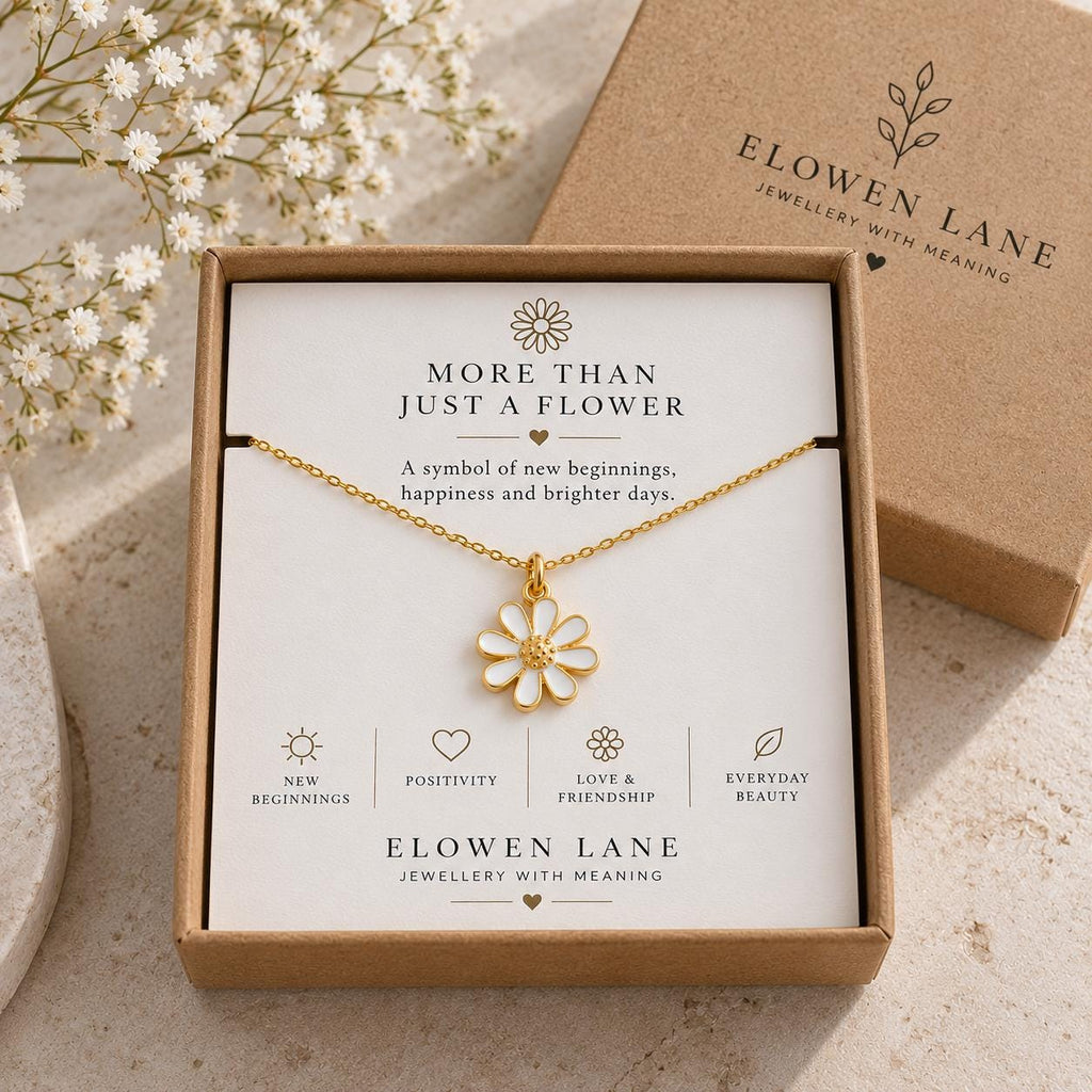 Daisy Necklace, 18K Gold Plated White Enamel Flower Pendant, Dainty Floral Necklace, New Beginnings Gift for Her