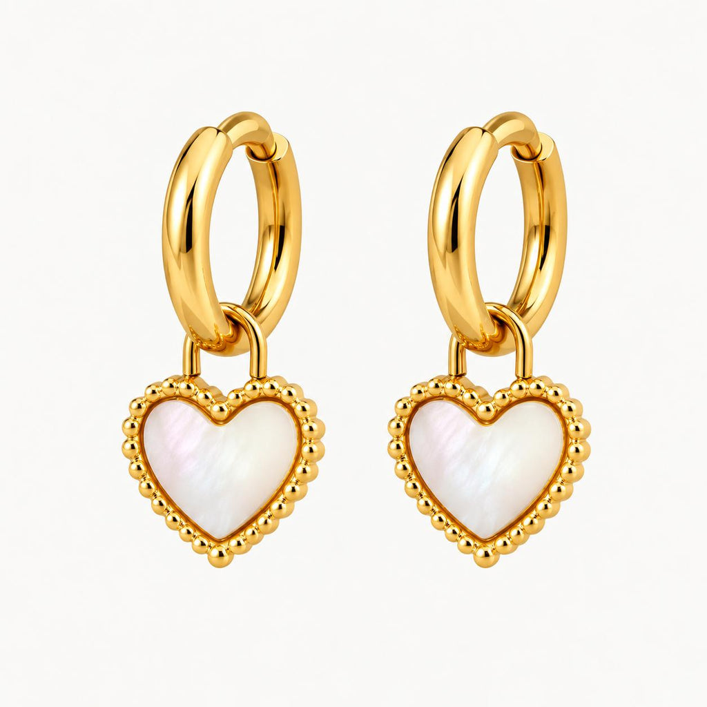Pearlescent Heart Huggie Earrings - Tarnish Resistant - Jewellery Gift for Girlfriend