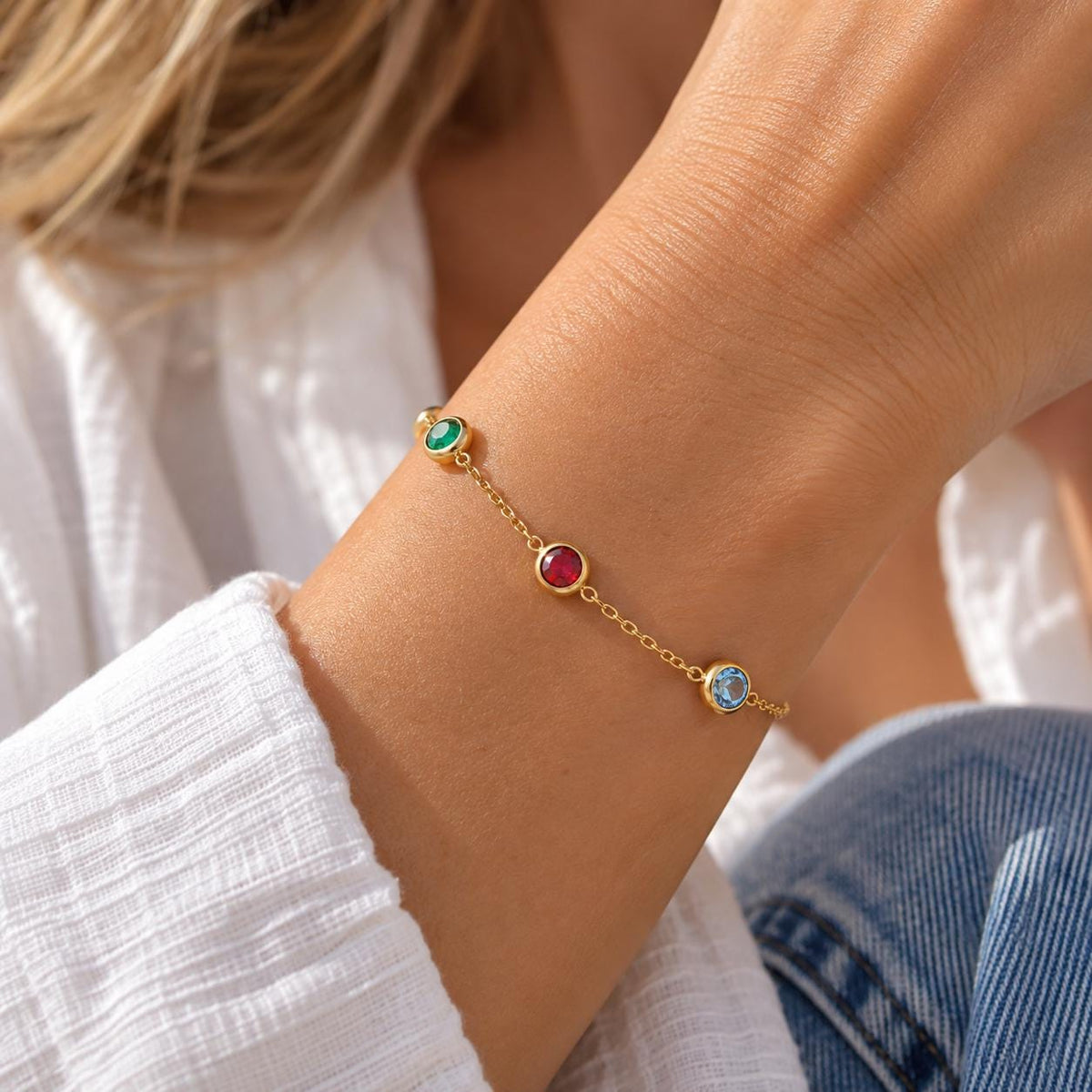 Rainbow Crystal Station Bracelet, Multicolour CZ Dainty Style Waterproof