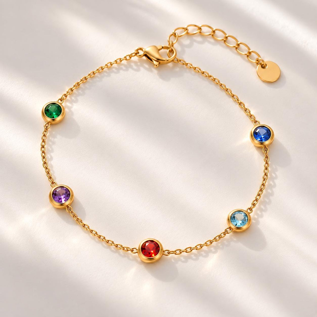 Rainbow Crystal Station Bracelet, Multicolour CZ Dainty Style Waterproof