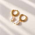 Freshwater Pearl Gold Huggie Earrings - 18K Gold Plated Tarnish Resistant