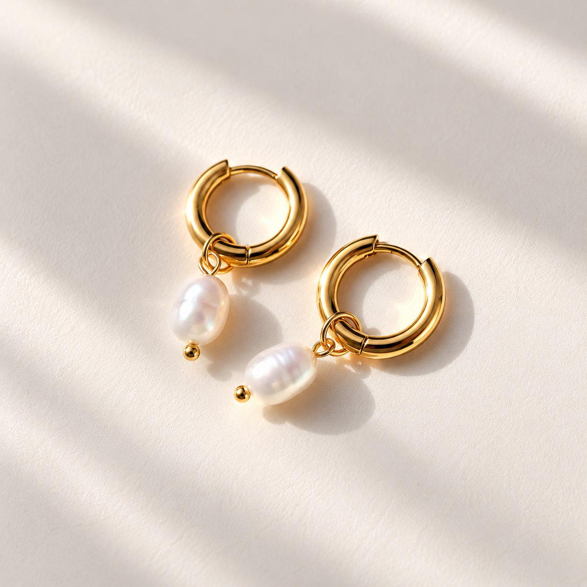 Freshwater Pearl Gold Huggie Earrings - 18K Gold Plated Tarnish Resistant