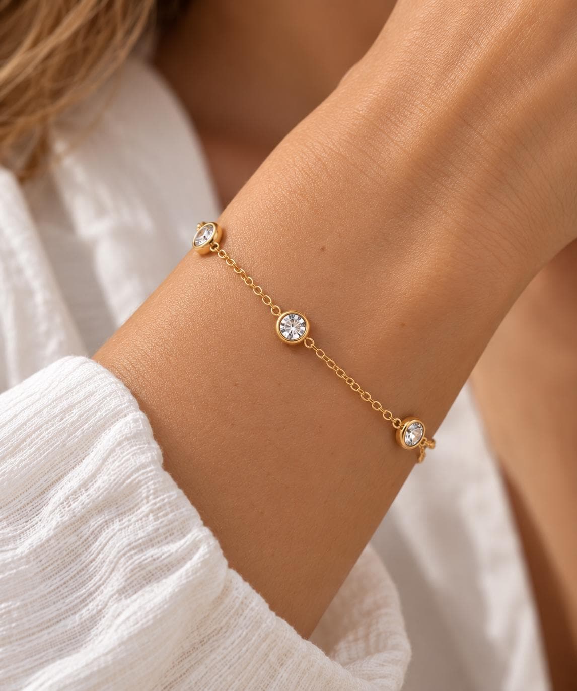 Station Bracelet, Dainty Waterproof Bracelet, Tarnish Resistant Gold Bracelet, Minimalist Everyday Jewellery