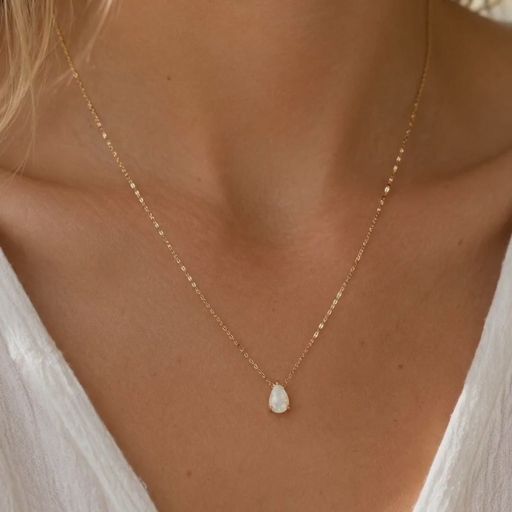 White Opal Teardrop Necklace, Dainty Opal Pendant, New Beginnings Gift, October Birthstone Jewellery