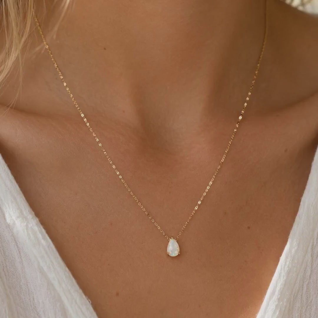 White Opal Teardrop Necklace, Dainty Opal Pendant, New Beginnings Gift, October Birthstone Jewellery